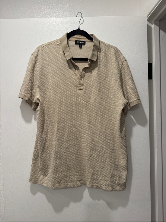 Express Other - Express Beige Textured Polo Shirt | Size Large | Short Sleeve Knit Polo